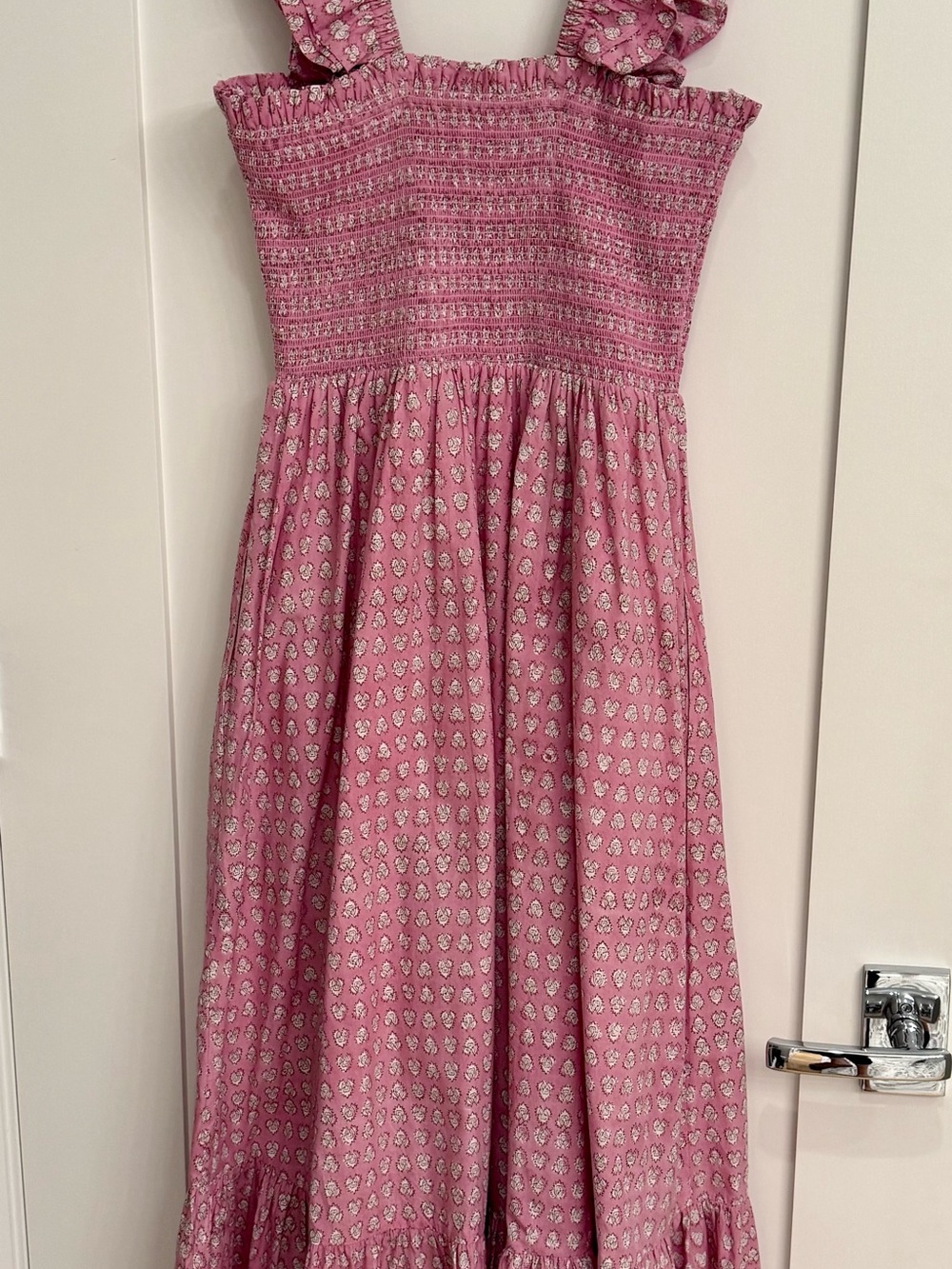 Marea Women's Pink Smocked Sasco Maxi Dress w/ Ruffle Straps in Lavender Thistle - Picture 7 of 11